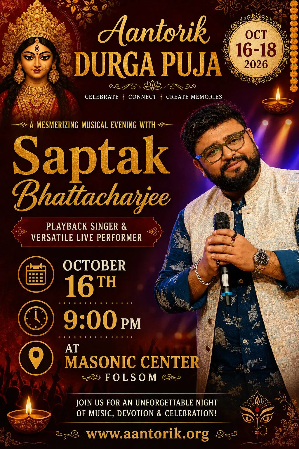 Saptak Bhattacharjee live at Aantorik Durga Puja 2026 flyer