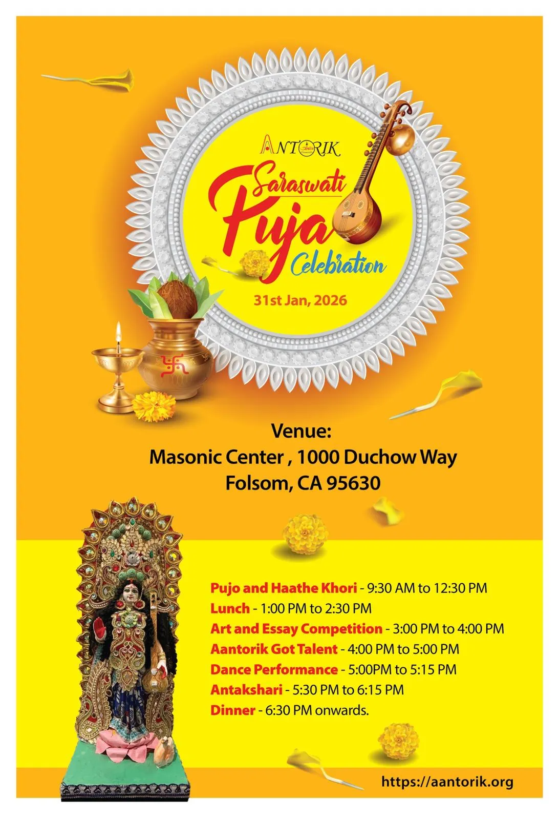 Aantorik Saraswati Puja and Basanta Panchami celebration in Folsom
